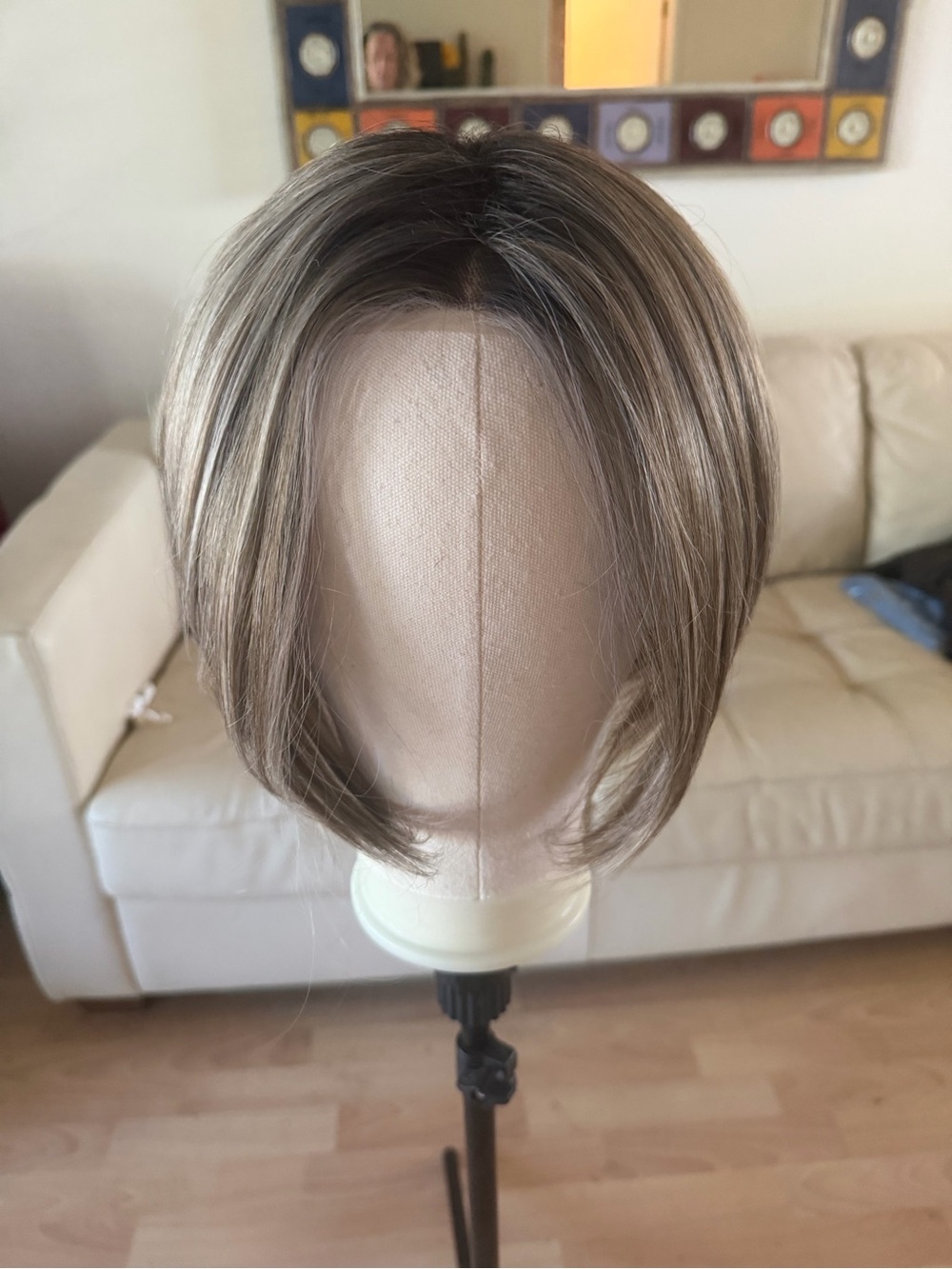 Short Layered Women's Wig in Ash Brown Blonde Mix
